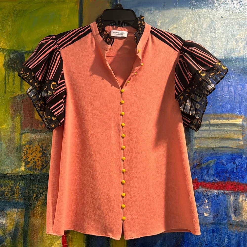 Hoffman Copenhagen Ava flutter sleeved button down blouse US 8 sized Euro 38
